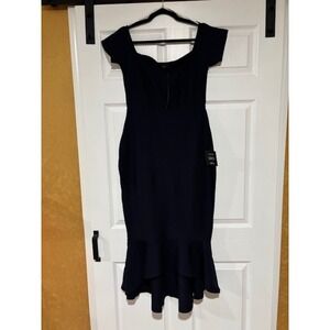 Lulus Navy Blue Off The Shoulder Ruffle Hem Maxi Dress Size Large